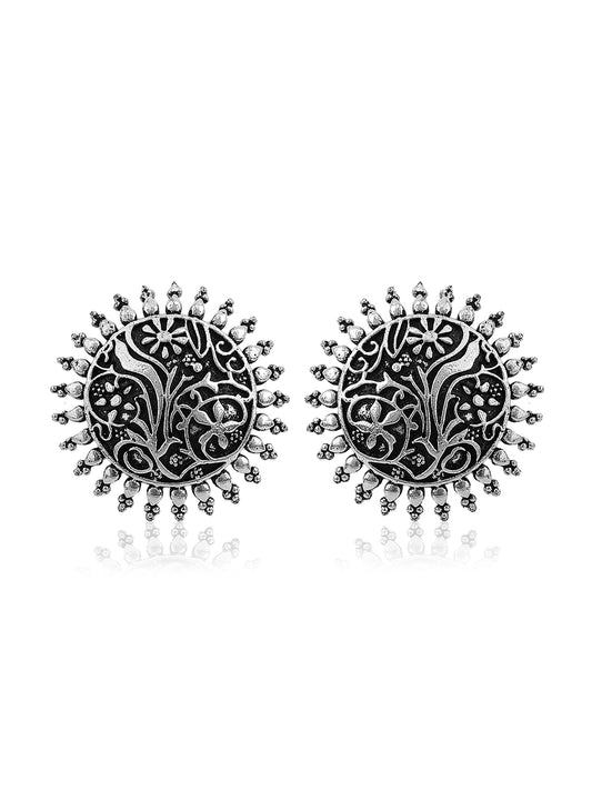 Oxidized Earrings with Floral Design