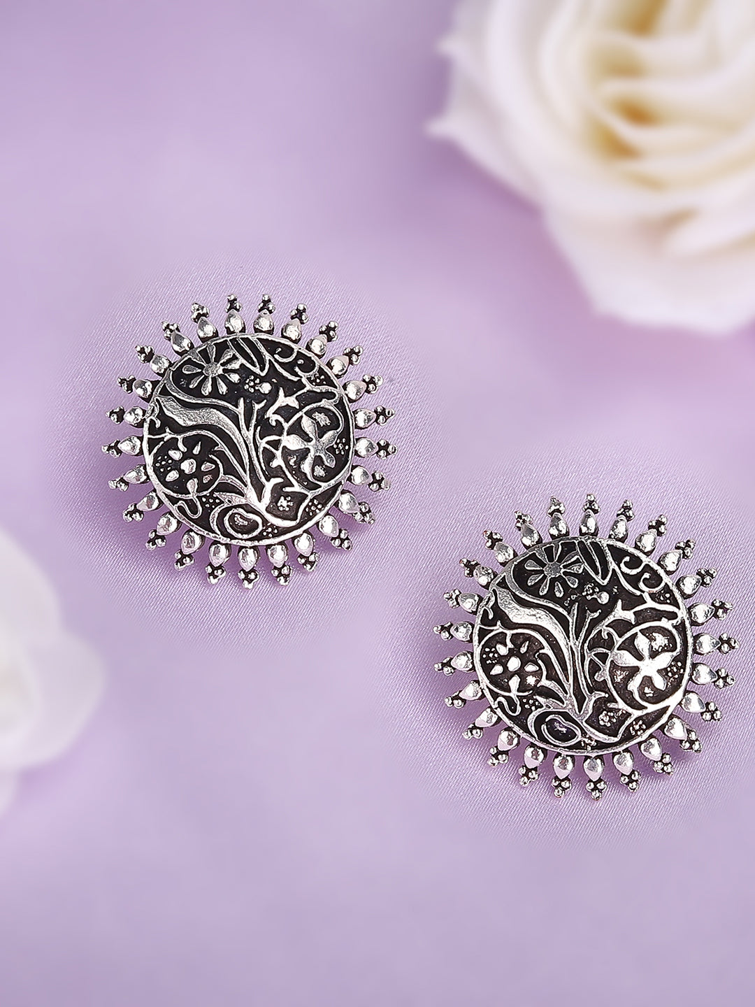 Oxidized Earrings with Floral Design