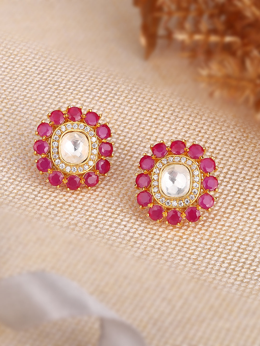 Kundan and Red CZ Earrings