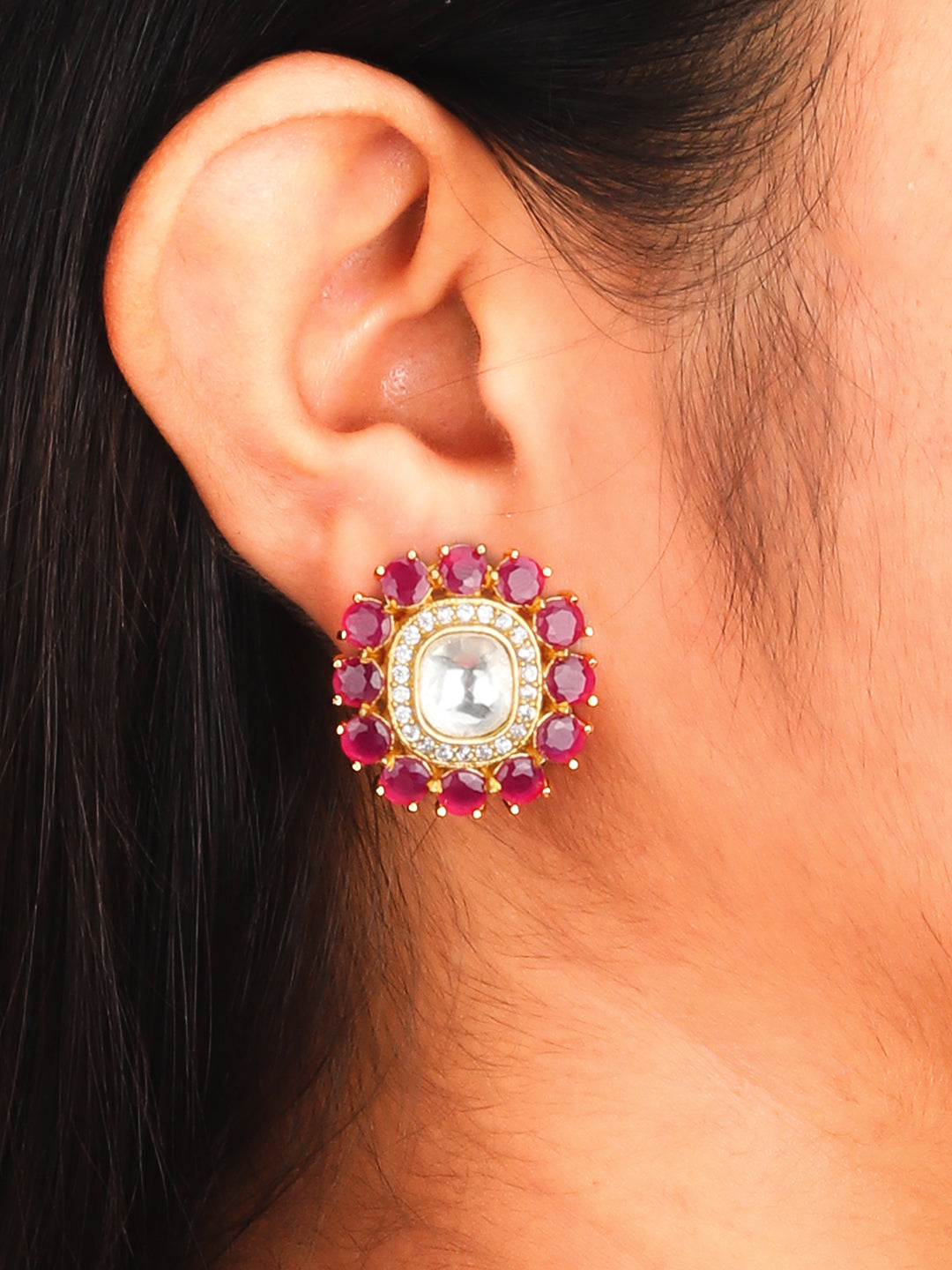 Kundan and Red CZ Earrings