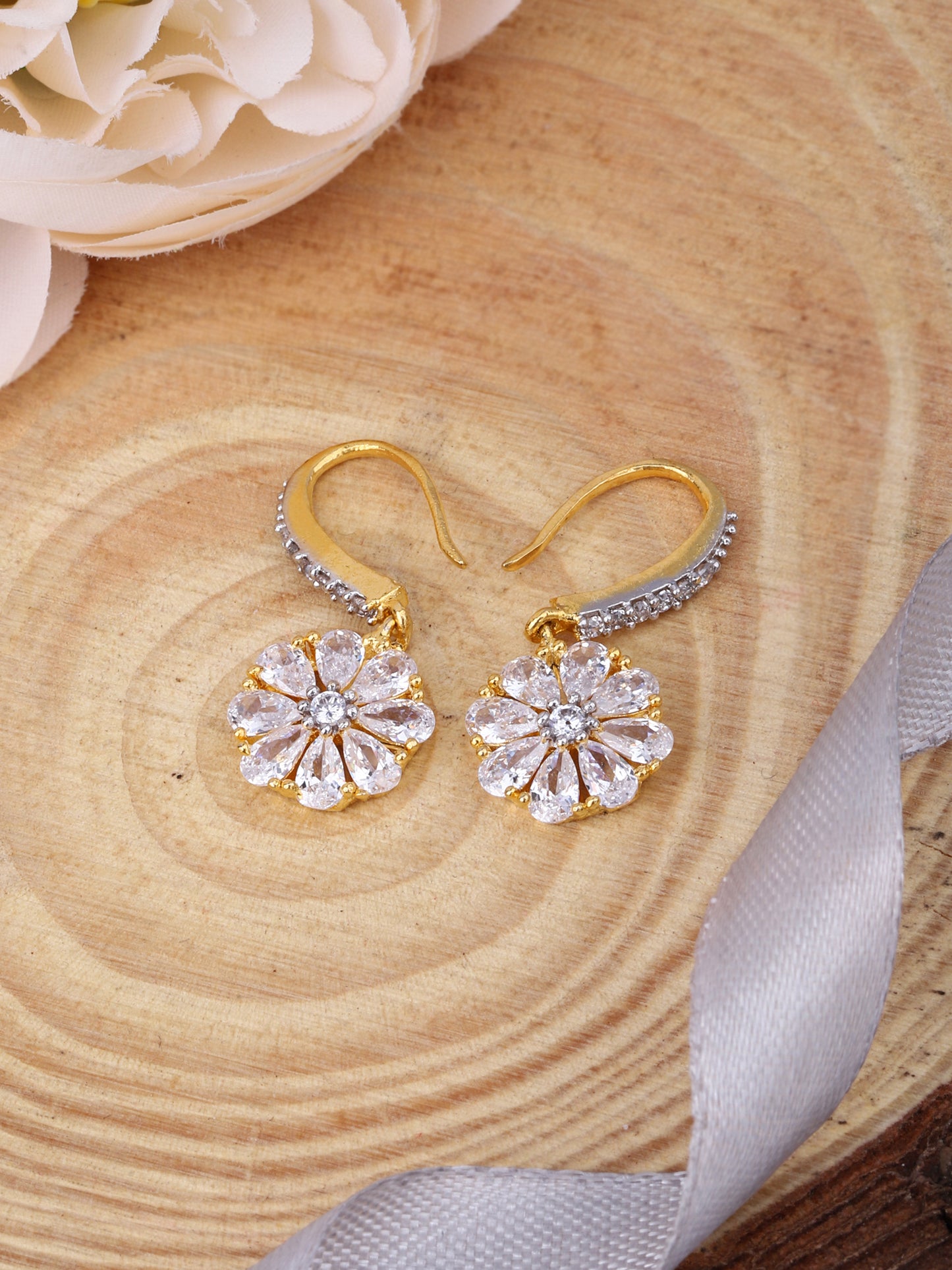 Floral CZ Drop Earrings