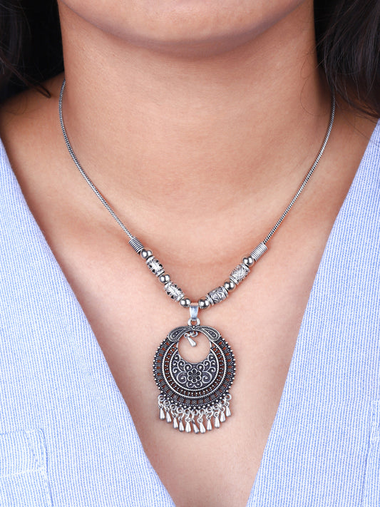 Crescent Oxidized Pendant Necklace